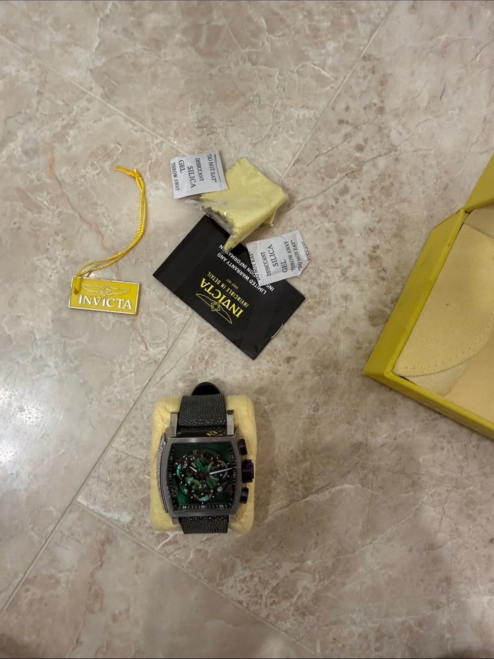 Invicta Men's Green Dial Chronograph Watch with Black Strap and Purple Accents